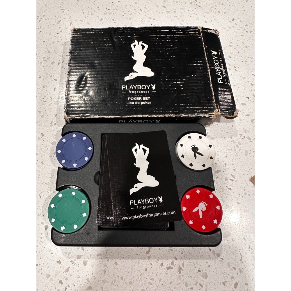 Playboy  Poker Set Playing Cards and Chips Collectible Bunny Logo Black